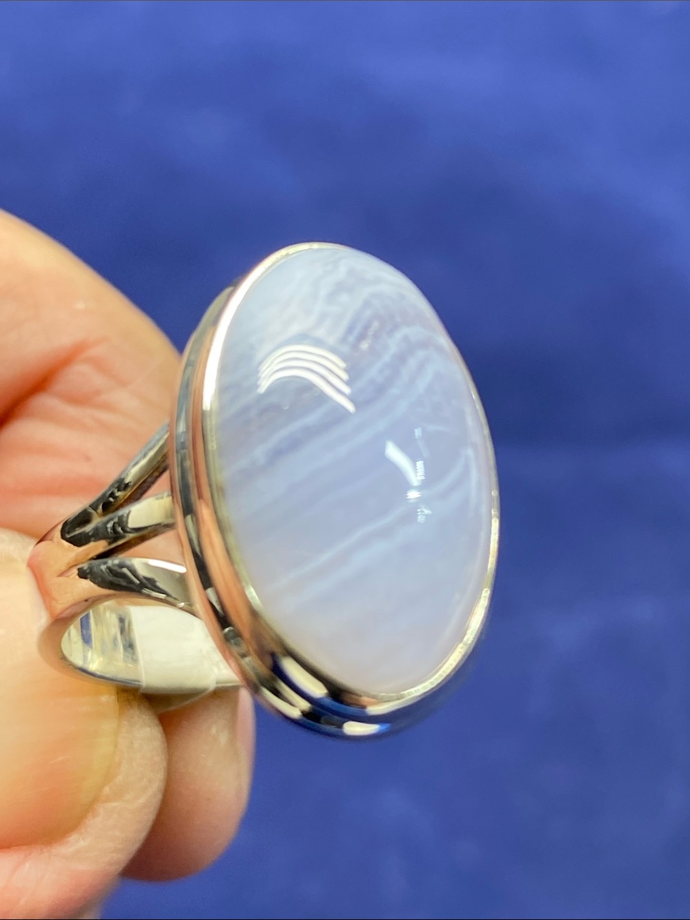 Sterling Silver 925 Oval Blue Lace Agate Ring Size 8